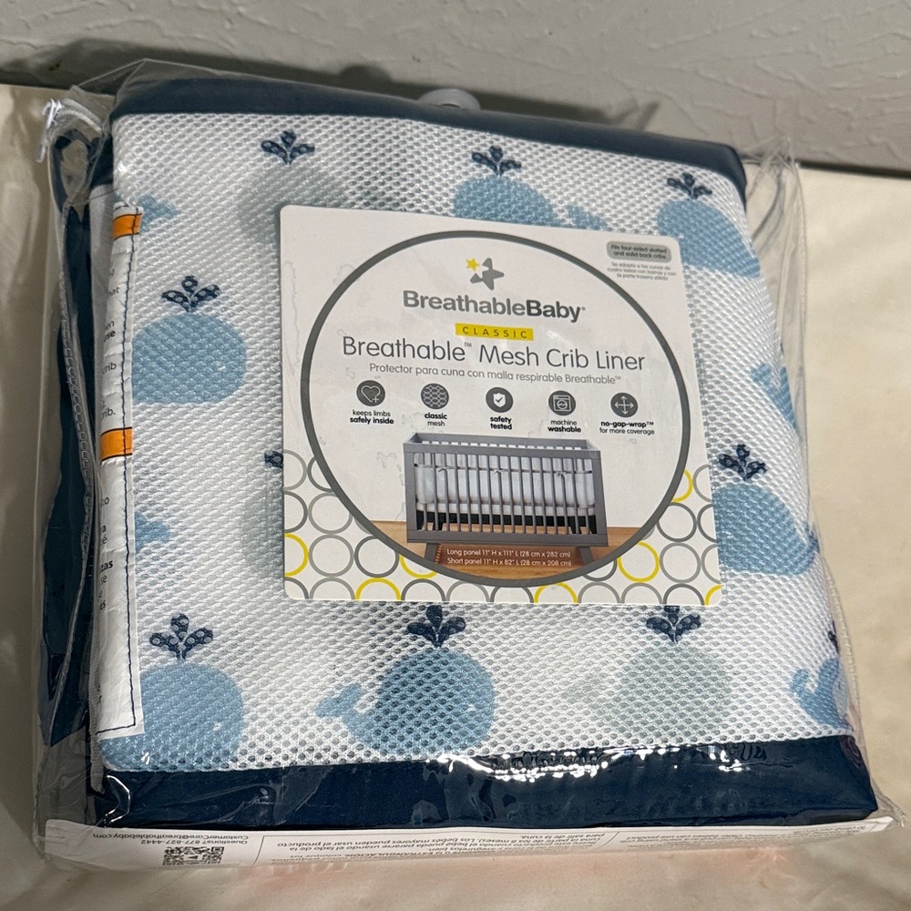 BreathableBaby Blue Whale Mesh Crib Liner